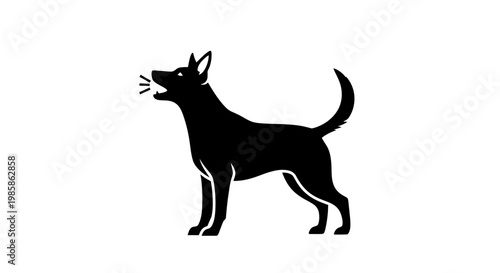 Black silhouette of a dog standing.