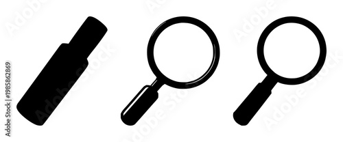 Recruitment icon set with magnifying glass and human figure symbolizing hiring, job search, and employment with career opportunities and talent acquisition