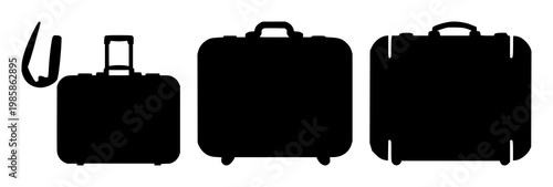 Digital nomad suitcase set with solid black icon on white background featuring suitcase, travel, digital nomad with single color and minimalist design