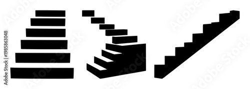 Staircase set with solid black icon on white background featuring icon, minimalist, vector graphics with staircase symbol and navigation cue