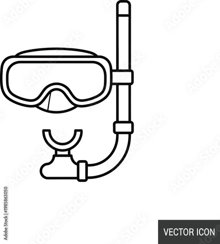 Professional diving mask and snorkel outline icon for marine activities