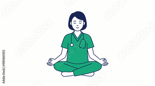 Healthcare Worker Meditating in Scrubs with Stethoscope