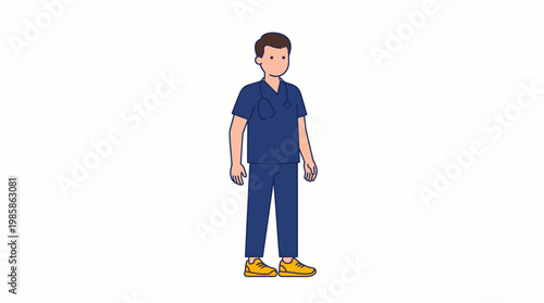 Male Nurse Wearing Blue Scrubs and Stethoscope Illustration