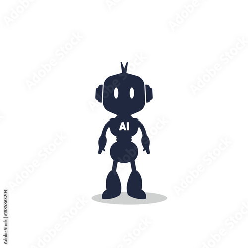 Cute AI Robot Character Silhouette Modern Artificial Intelligence Bot Mascot for Tech Branding