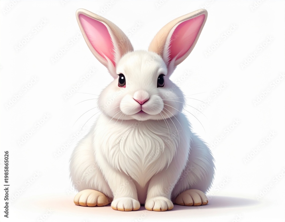 Fototapeta premium Cute White Rabbit Portrait on Isolated White Background Studio Lighting