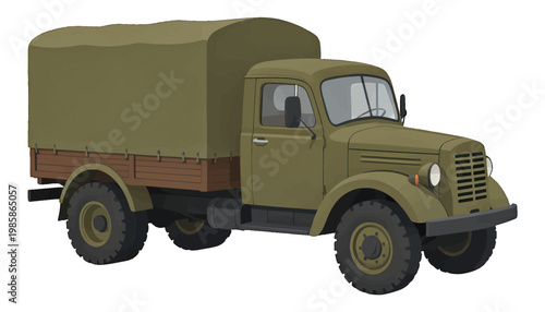 Military Truck Vector Illustration, Vintage Army Transport Vehicle, Isolated for Design and Logo Usage