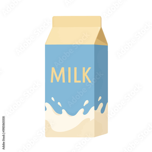 Milk Carton Vector Illustration, Flat Style Isolated for Food, Beverage, and Nutrition Design