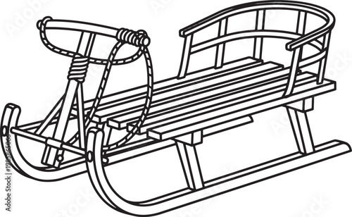 Classic wooden sled with a rope for pulling perfect for winter snow fun activities