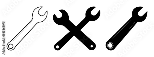 Server maintenance wrench set with solid black icon on white background featuring wrench, server, maintenance with icon and vector