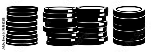 Digital coins set with stacked solid black icons on white background featuring cryptocurrency, coin illustration, digital currency with vector and minimalism