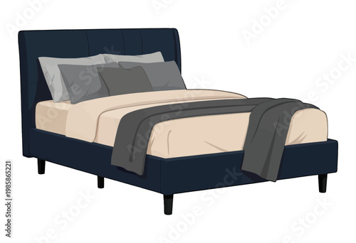 Modern Bed Illustration Vector, Minimalist Isolated Style for Furniture Design and Marketing