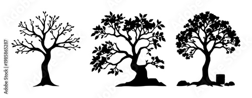 Money tree icon set with solid black icon on white background featuring passive income, finance, investment with icons and graphics