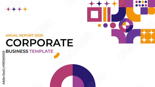 Corporate Annual Report Business Template With Modern Geometric Design and Purple Orange Accents