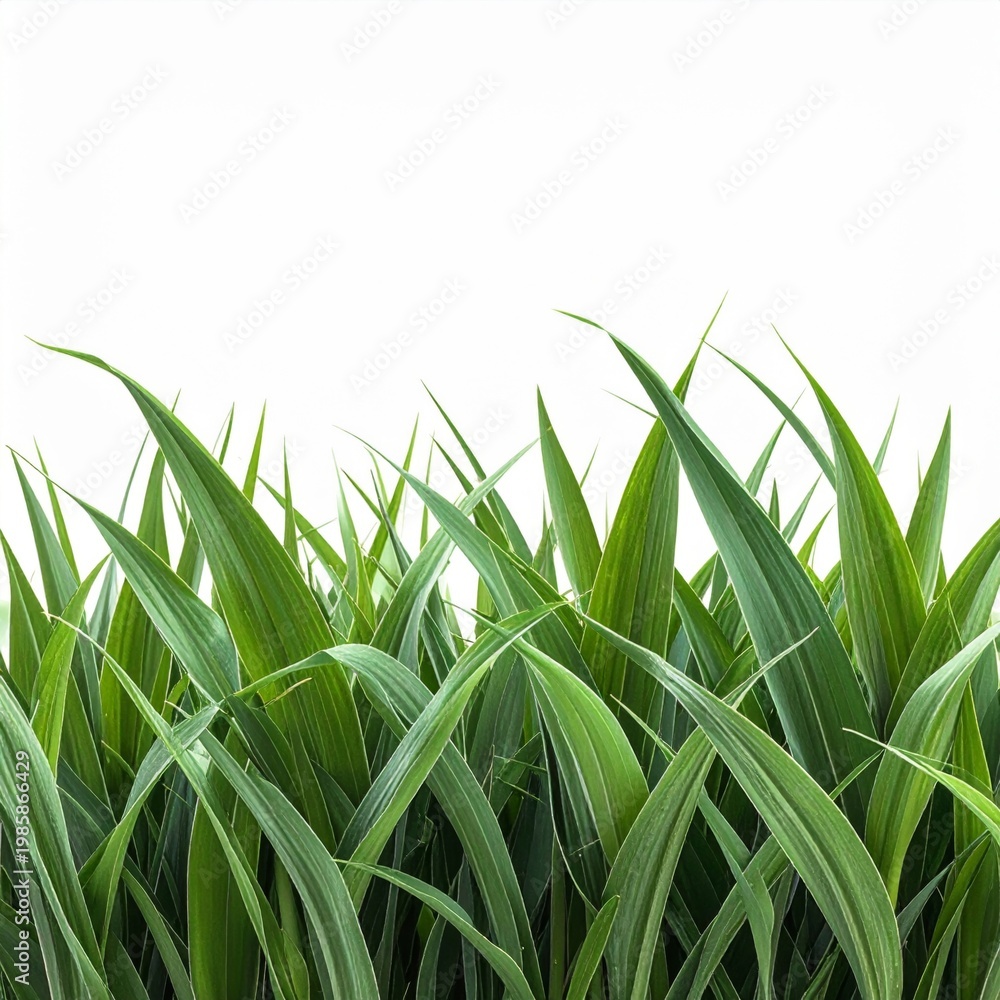 Fototapeta premium Lush Green Grass Blades Growing Isolated on White Background in Studio Shot