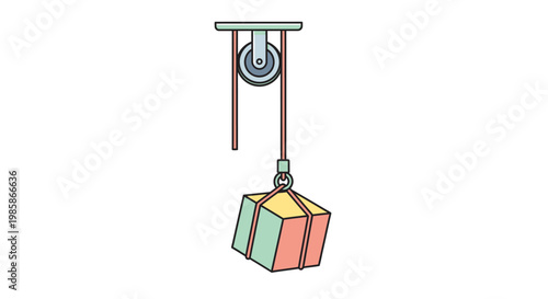 Colorful box on pulley system.