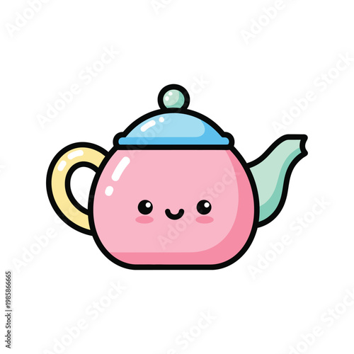 Cute Pink Cartoon Teapot Character Face.
