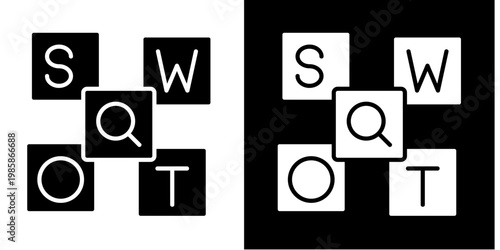 Swot Analysis  Icon Set White Glyph Style Collection 
