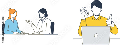 Business communication concept, professional consultation meeting, customer support discussion, satisfied client approval, remote work success, flat vector illustration