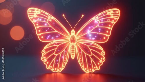 A small glowing butterfly perched on top of a table, ideal for fantasy or sci-fi settings