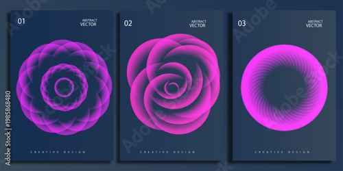 Abstract pink spirals a triptych of evolving geometric forms