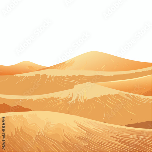 Weite goldene Sanddünen erstrecken sich in sanften, geschwungenen Formen durch die Wüste.