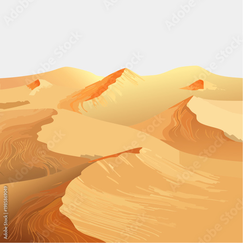 Weite goldene Sanddünen erstrecken sich in sanften, geschwungenen Formen durch die Wüste.