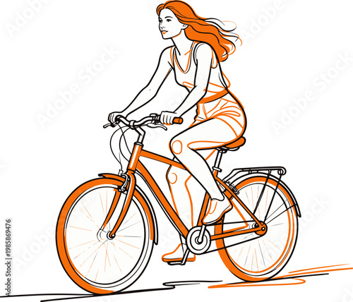 Elegant Continuous Line Female Cyclist Bold Thick Stroke