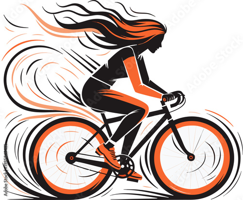 Elegant Female Cyclist Silhouette with Orange Accent