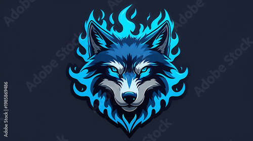 Blue Flame Wolf Head Logo – Futuristic Esport Mascot Vector Design
