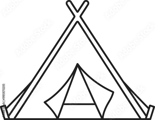 Teepee tent outline icon vector for camping and outdoor adventure with adventure