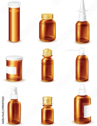 Colorful glass bottles with droppers for chemical and laboratory liquids vector