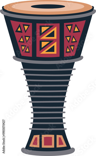 Ethnic djembe percussion drum with tribal patterns and strap vector