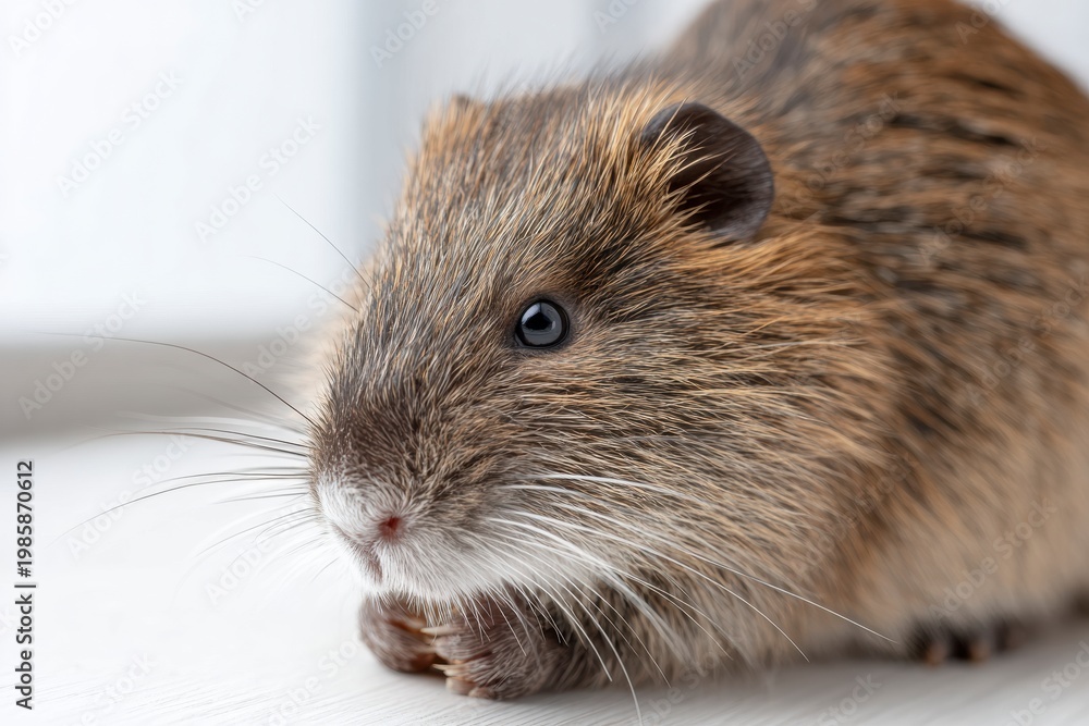 Fototapeta premium Cute small rodent with detailed fur texture on a light background