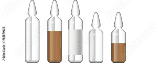 Modern cosmetic packaging icons featuring various colored glass dropper bottles vector