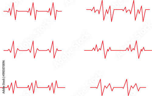 Red heartbeat line set and medical cardiogram rhythm pulses vector