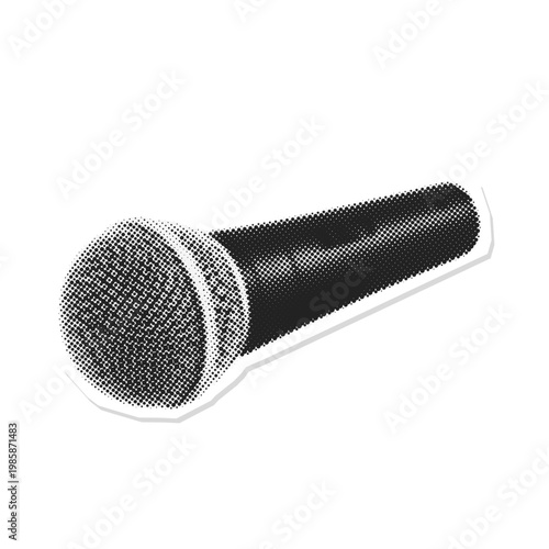 Vintage microphone - retro halftone paper cutout element. Isolated design asset for podcast, music, or broadcasting on transparent background.