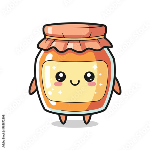 Cute cartoon honey jar character standing.