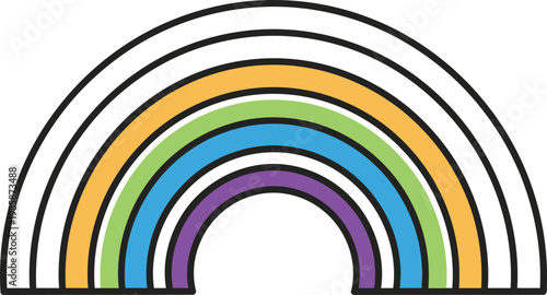Colorful rainbow arch illustration with multiple painted bands, multi colored