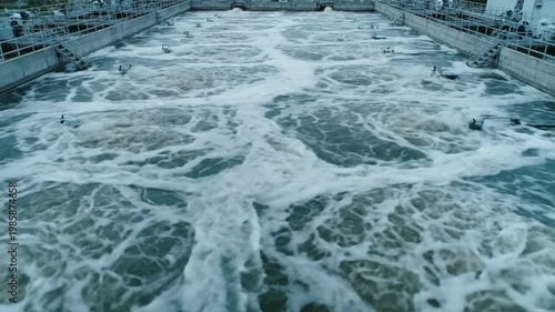 Active Aeration Basin with Thousands of Rising Air Bubbles from Floor Diffusers