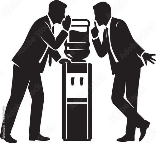 Colleagues Whispering Near Office Water Cooler Silhouettes