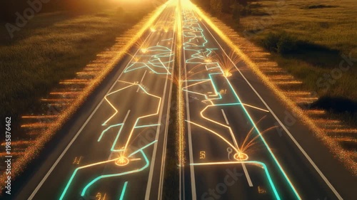 Retro Highway With Digital Navigation Data Streams