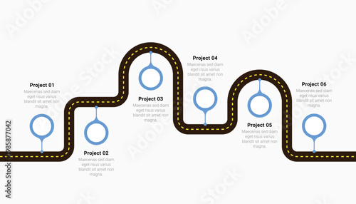 6 Step Business Roadmap Infographic with Ascending Road Design