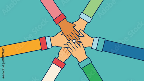 Colorful hands joining together to form a heart shape with crayons