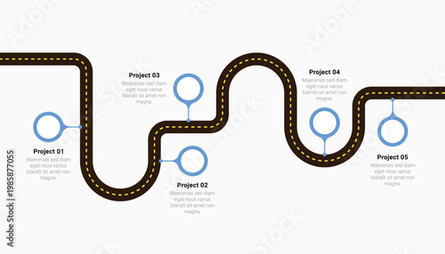 Five Step Project Roadmap Infographic with Curvy Road Path