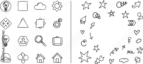 Hand drawn doodle icon set with business and decorative design elements
