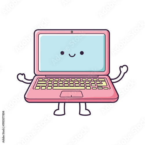 Tableau sur toile Cartoon pink laptop with smiley face.