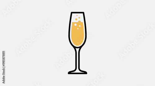 Minimalist Vector Icon of a Sparkling Wine Flute Glass with Bubbles - Perfect for Celebrations and Special Occasions