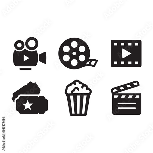 Cinema icons set. Collection icon Popcorn box, movie, clapper board, film, movie, tv, video and other. Flat style - stock vector.