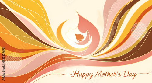 Happy Mother's Day warm wavy abstract background with floral accents
