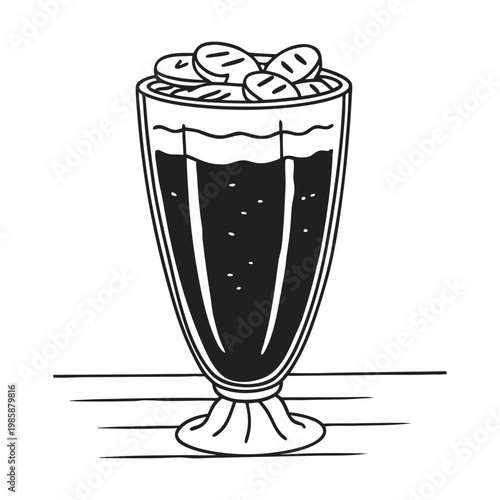 Black coffee, frothy coffee drink, coffee with foam, vector illustration, beverage design element